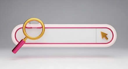 Magnifying glass and cursor over empty search bar with pink accents image