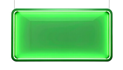A luminous rectangular shape with rounded corners, a smooth glossy surface, and a vibrant green inner glow framed by a bright white outline
