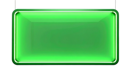 A luminous rectangular shape with rounded corners, a smooth glossy surface, and a vibrant green inner glow framed by a bright white outline