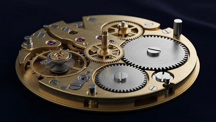 watch movement displaying intricate brass gears and silver springs for precision engineering luxury watchmaking and mechanical time