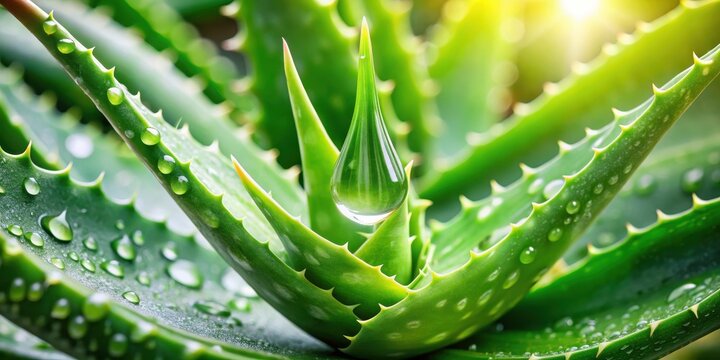 Aloe vera gel dripping down from a leafy green plant, greenery, succulent plants,  greenery