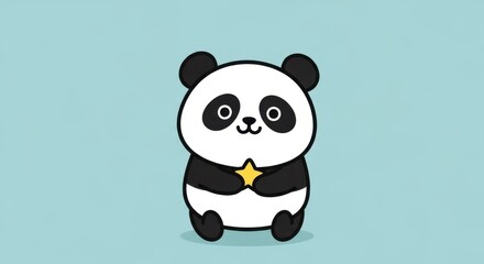 Fototapeta premium Cute cartoon panda holding a shining star, adorable animal illustration