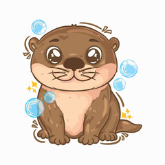 illustration art cute beaver otter hand drawn sticker design
