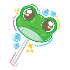 illustration art hand drawn vute ice cream stick charachter frog head cute sticker design