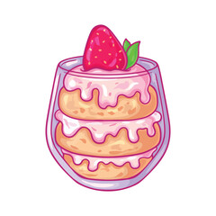 illustartion art hand drawn cute dessert cake on the glass sticker design 