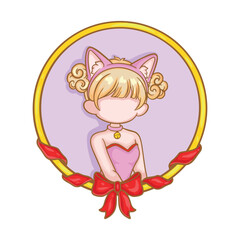 illustration art art hand drawn cute cat girl on circle frame
