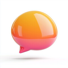 Bright, glossy speech bubble icon in orange to pink gradient with a smooth, reflective surface. Perfect for messaging, chat, and social media design projects.