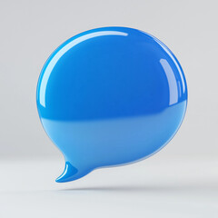 Bright, glossy speech bubble icon in blue with a smooth, reflective surface. Perfect for messaging, chat, and social media design projects.