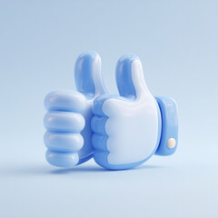 Vibrant blue 3D hands give a double thumbs up, symbolizing approval, encouragement, and agreement. Ideal for branding, presentations, and social media to convey positive messages and success.
