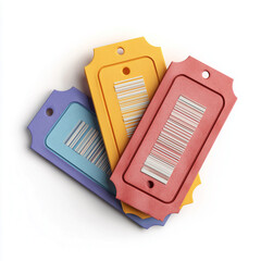Bright layered ticket tags in a warm orange to yellow gradient create an abstract, modern visual ideal for branding, design, and marketing materials.