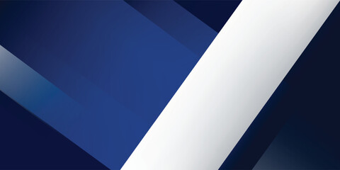 Blue and white modern abstract wide banner with geometric shapes. Dark blue and white abstract background. Vector illustration