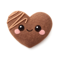 Cute Chocolate Heart Cookie with Kawaii Face.
