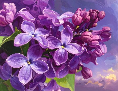 A vibrant close-up of blooming purple flowers with delicate petals and a touch of light, set against a soft, blurred background - Powered by Adobe