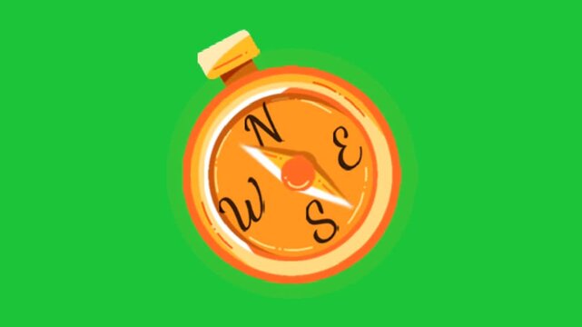 Animated compass icon rotating on green screen background. Navigation direction symbol for travel and motion graphics use