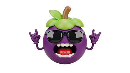 Cool Mangosteen Character Rocking Out with Sunglasses