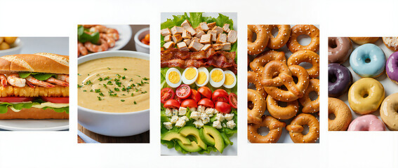 Delicious Assortment of Dishes Featuring Sandwich, Soup, Salad, Snack and Sweet Treats