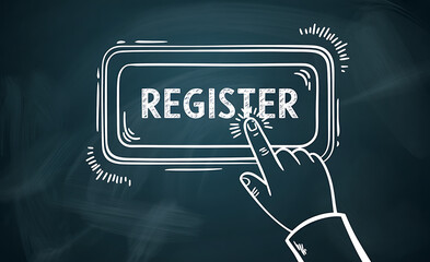 Finger pressing register button on touchscreen