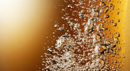 Bubbles rising in a glass of beer.