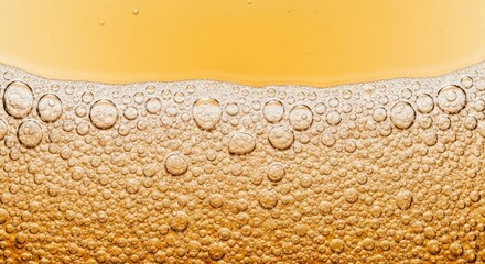 A close-up of a beer glass with a frothy head and bubbles.