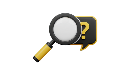 Magnifying glass and question mark speech bubble icon