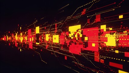 Abstract technology background with glowing data stream and geometric patterns