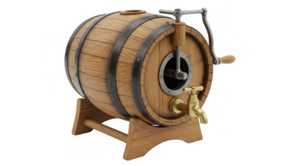 Wooden barrel with spigot isolated on transparent background