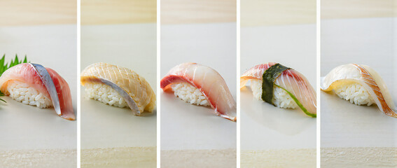 Delicate Sushi Pieces on a Wooden Plate Creating an Artful Culinary Presentation