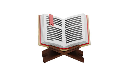 Open Book on Wooden Stand with Red Bookmark