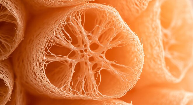 Detailed Microscopic View of Plant Cells Showing Fiber Structure and Vascular Bundles Anatomy