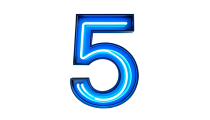 Illuminated number five glows with a neon effect against a black backdrop, rendered in blue and white
