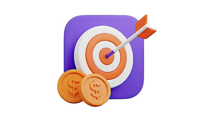 3D Rendering: Target with Arrow and Coins