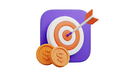 3D Rendering: Target with Arrow and Coins
