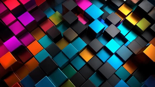 Abstract background of colorful cubes arranged in a geometric pattern.