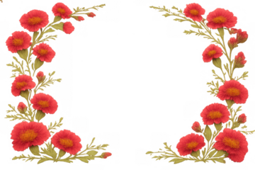 Red flowers and green leaves forming an elegant floral frame or border, perfect for invitations, cards, and decorative uses