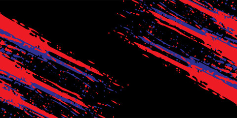 Car sticker wrap banner abstract sporty lines blue, red and black grunge color combination brush thunder storm pattern motorsport racing, vector illustration.