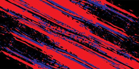 Car sticker wrap banner abstract sporty lines blue, red and black grunge color combination brush thunder storm pattern motorsport racing, vector illustration.