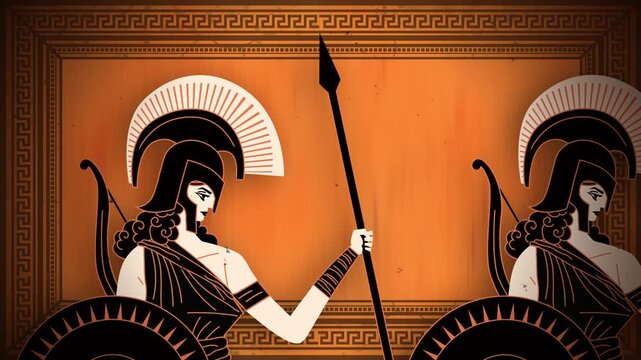 amazon warriors marching with shields and spears