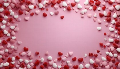 Obraz premium Numerous small decorative hearts frame a central copy space with a pink background