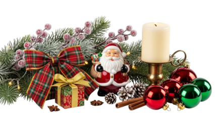 Festive Christmas Arrangement With Santa Candle And Ornaments
