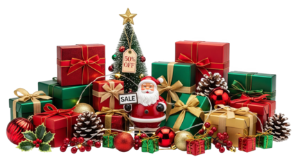 Festive Christmas Gifts With Sale Tags And Santa On Black