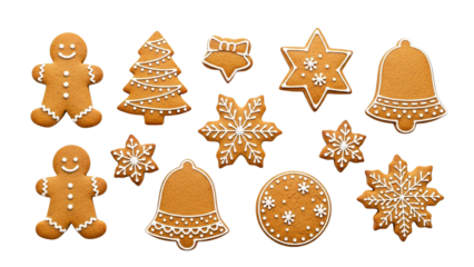 Festive Gingerbread Cookies Assortment Isolated On Black