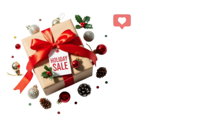 Holiday Sale Gift Box With Christmas Ornaments And Digital Glitch E...