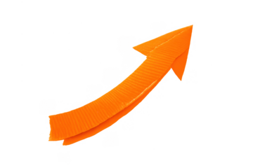 Orange curved arrow pointing up symbolizing growth, progress, business success, and financial market trending upward