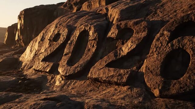Carved Year 2020 Transforming to 2022 on Rocky Surface