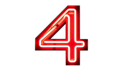Obraz premium Illuminated neon digit four glows brightly against a stark black backdrop. The vibrant red lines create a striking visual impact