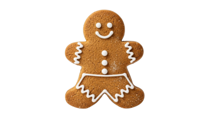 Smiling Gingerbread Man Cookie Isolated On Black Background