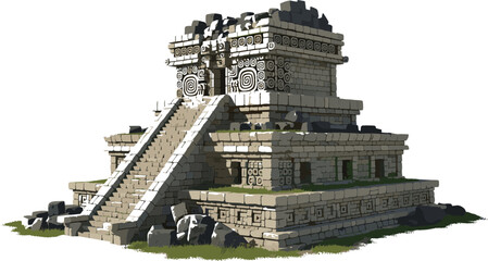 Ancient Mayan temple ruins vector illustration of a stone pyramid ziggurat with stairs isolated on a white background