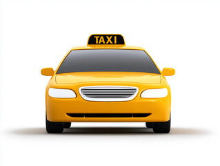 Bright yellow taxi facing the camera with a bold taxi sign, symbolizing urban transport, city travel, and convenient ride services. A clean, modern cab ready for passengers and daily commuting.