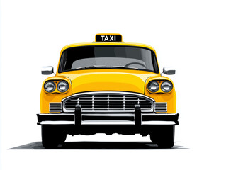 Bright yellow taxi facing the camera with a bold taxi sign, symbolizing urban transport, city travel, and convenient ride services. A clean, modern cab ready for passengers and daily commuting.