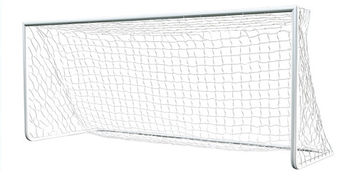  soccer goal frame with netting isolated on white background. emphasizing texture and structure. Ideal for sports, fitness, and team branding themes advertising projects .